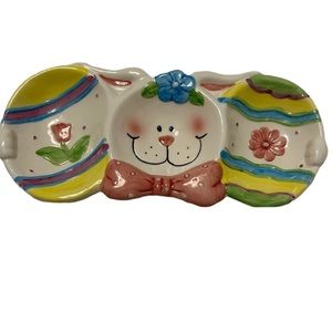 Easter Candy Dish with triple Dips with Bunny Face and Flowers